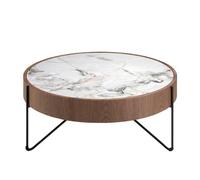 Angel Cerda Elegant Round Coffee Table In Porcelain Marble And Walnut With Black Steel Legs