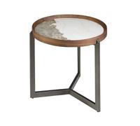 Angel Cerda Round Coffee Table with Porcelain Marble Top, Walnut in Brown Angel Cerda Brown