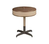 Angel Cerda Elegant Round Corner Table In Leather, Walnut, And Grey Steel