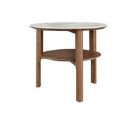 Angel Cerda Elegant Round Corner Table With Porcelain Marble And Walnut Legs