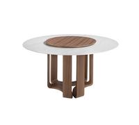 Angel Cerda Round Dining Table White Porcelain Marble Top, Walnut Angel Cerda White