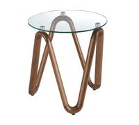 Angel Cerda Elegant Round Tempered Glass And Walnut Corner Table For Modern Living Rooms