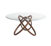 Angel Cerda Elegant Round Tempered Glass And Walnut Dining Table For Modern Homes