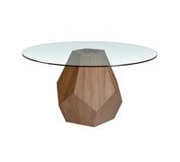 Angel Cerda Elegant Round Tempered Glass And Walnut Dining Table For Modern Homes