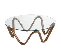 Angel Cerda Elegant Round Tempered Glass Coffee Table With Walnut Legs