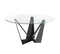 Angel Cerda Elegant Round Tempered Glass Dining Table With Black Steel Legs