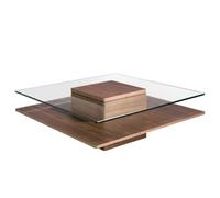 Angel Cerda Elegant Square Tempered Glass And Walnut Coffee Table