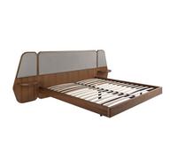 Angel Cerda Elegant Walnut And Grey Fabric Bed For Modern Bedrooms