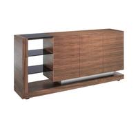 Angel Cerda Elegant Walnut Sideboard With Steel Legs And Black Glass Top