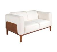 Angel Cerda Elegant White Leather 2-Seater Sofa With Walnut Trim