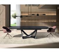 Angel Cerdá Extendable barrel oval dining table in black glass, steel, dark grey fiberglass and metal 1196