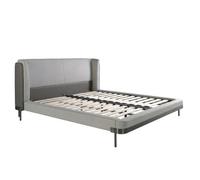 Angel Cerda Stylish Light Grey Fabric And Dark Grey Leatherette Bed For Modern Bedrooms