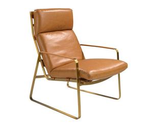 Angel Cerda Luxurious Camel Leather Armchair With Gold Accents