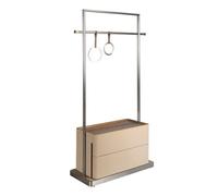 Angel Cerda Elegant Mink Leather And Walnut Coat Rack With Stainless Steel Base