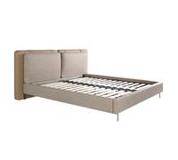 Angel Cerda Elegant Mink Leatherette And Grey Fabric Bed With Stylish Headboard