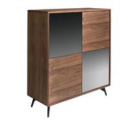 Angel Cerda Mirror Effect Black Glass, Walnut And Black Steel Tall Sideboard