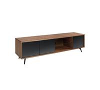 Angel Cerda Walnut TV Unit with Black Mirror Glass & Black Steel in Brown Angel Cerda Brown