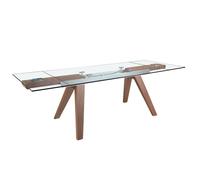 Angel Cerda Elegant Rectangular Tempered Glass And Walnut Extending Dining Table