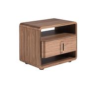 Angel Cerda Modern Bedside Table in Walnut Veneer with Black PVC Legs Angel Cerda Walnut
