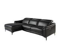 Angel Cerda Modern Black Leather Left Chaise Longue Sofa With Electric Relaxation