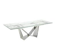 Angel Cerda Modern Rectangular Extendable Dining Table With Tempered Glass And Chrome Steel Legs