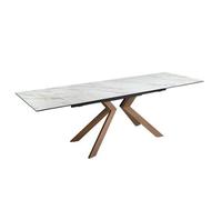 Angel Cerda Modern Rectangular Extending Dining Table In Porcelain Marble And Walnut Effect Steel