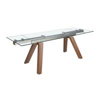 Angel Cerda Modern Rectangular Extending Dining Table With Tempered Glass And Walnut Finish