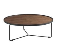Angel Cerda Modern Round Coffee Table In Walnut And Black Steel
