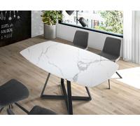 Angel Cerda Modern Oval Barrel Porcelain Marble Dining Table With Black Steel Legs