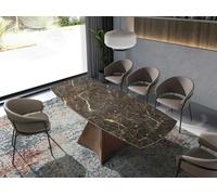 Angel Cerdá Oval Barrel porcelain marble and walnut effect steel extending dining table 1113