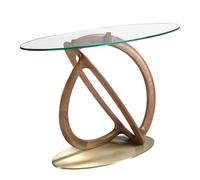 Angel Cerda Elegant Oval Console Table With Glass Top And Walnut Legs