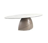 Angel Cerda Oval Dining Table In Porcelain Marble And Metallic Taupe Steel