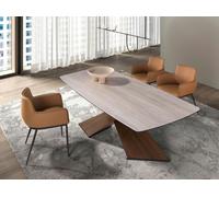 Angel Cerdá Oval dining table with barrel-shaped porcelain marble and walnut top 1175
