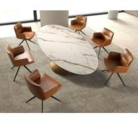 Angel Cerdá Oval dining table with porcelain marble and bronze-coloured steel barrel 1160