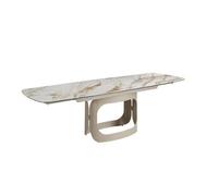 Angel Cerda Oval Extendable Dining Table With Porcelain Marble And Metallic Sand Steel