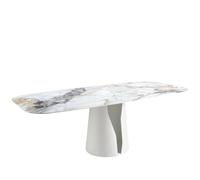 Angel Cerda Elegant Oval Barrel Dining Table In Porcelain Marble And White Steel
