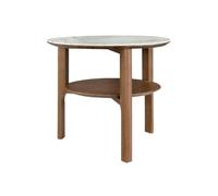Angel Cerda Elegant Round Corner Table With Porcelain Marble And Walnut Legs