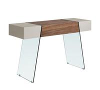 Angel Cerda Stylish Rectangular Console Table In Grey Wood And Tempered Glass