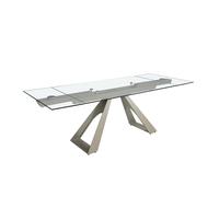 Angel Cerda Rectangular Extendable Dining Table, Tempered Glass, Taupe Steel Angel Cerda Multicolor