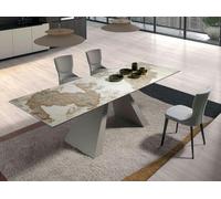 Angel Cerda Rectangular Extendable Dining Table, Porcelain Marble, Taupe Steel Angel Cerda Multicolor