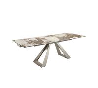 Angel Cerda Rectangular Extending Dining Table In Porcelain Marble And Taupe Grey Steel