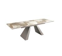Angel Cerda Rectangular Extending Dining Table In Porcelain Marble And Taupe Grey Steel
