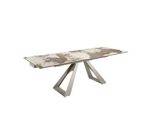 Angel Cerda Rectangular Extending Dining Table In Porcelain Marble And Taupe Grey Steel