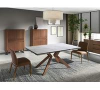 Angel Cerda Modern Rectangular Extending Dining Table In Porcelain Marble And Walnut Effect Steel