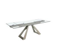 Angel Cerda Rectangular Extending Dining Table In Tempered Glass And Taupe Grey Steel