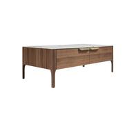 Angel Cerda Elegant Rectangular Glass Coffee Table With Marble Effect And Walnut Legs