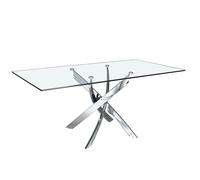 Angel Cerda Stylish Rectangular Tempered Glass Dining Table With Chrome Legs