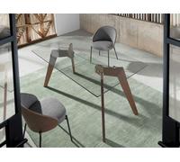 Angel Cerdá Rectangular tempered glass and walnut dining table 1031