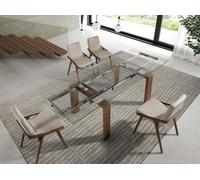 Angel Cerda Model Extending Dining Table - Tempered Glass Top in Walnut Angel Cerda Walnut