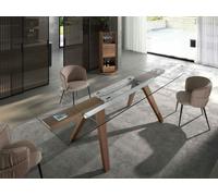 Angel Cerdá Rectangular tempered glass and walnut extending dining table 1131